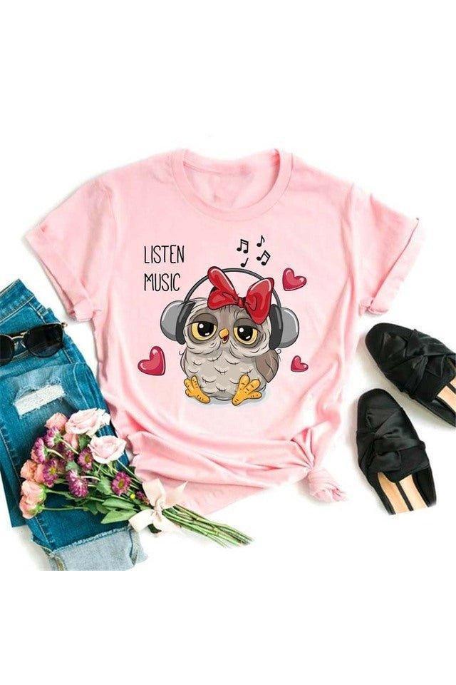 Owl Cute Cartoon Print Short Sleeve - HEPSIBAH SHOP