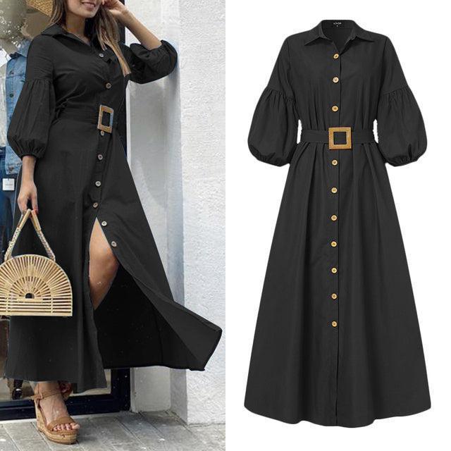 Elegant Office Ladies Dress Women Long Dresses Ladys Puff Sleeve - HEPSIBAH SHOP