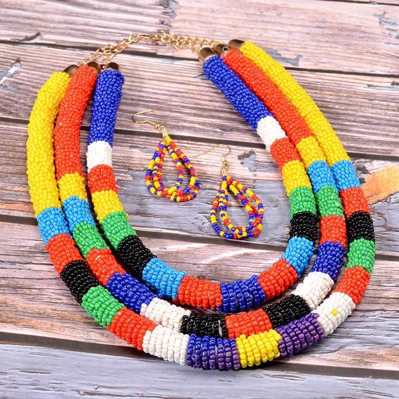 African Pattern Colorful Rice Bead Necklace - HEPSIBAH SHOP