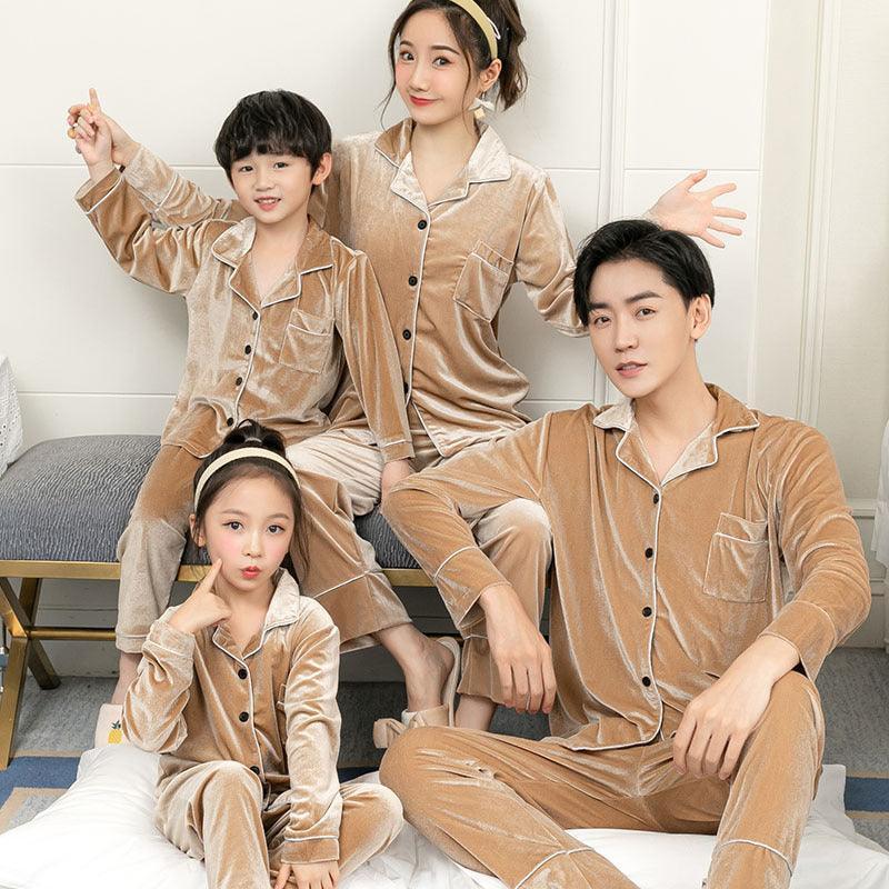 Gold Velvet Simple Solid Color Large Size Parent-child Pajamas - HEPSIBAH SHOP