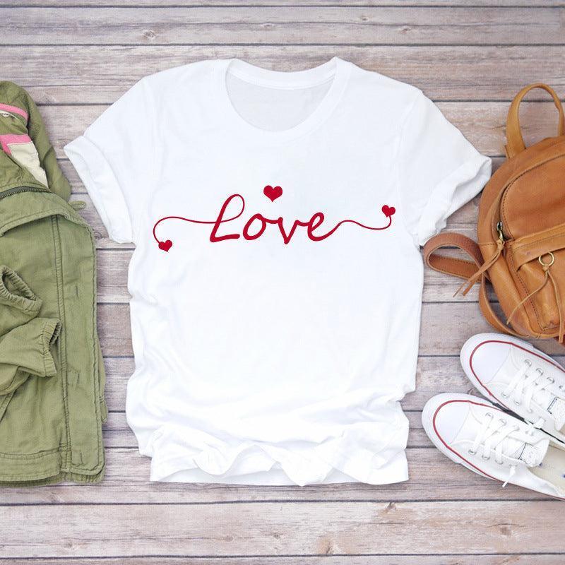 Watercolor Love Fashion Print Short-sleeved T-shirt Women's Trend - HEPSIBAH SHOP