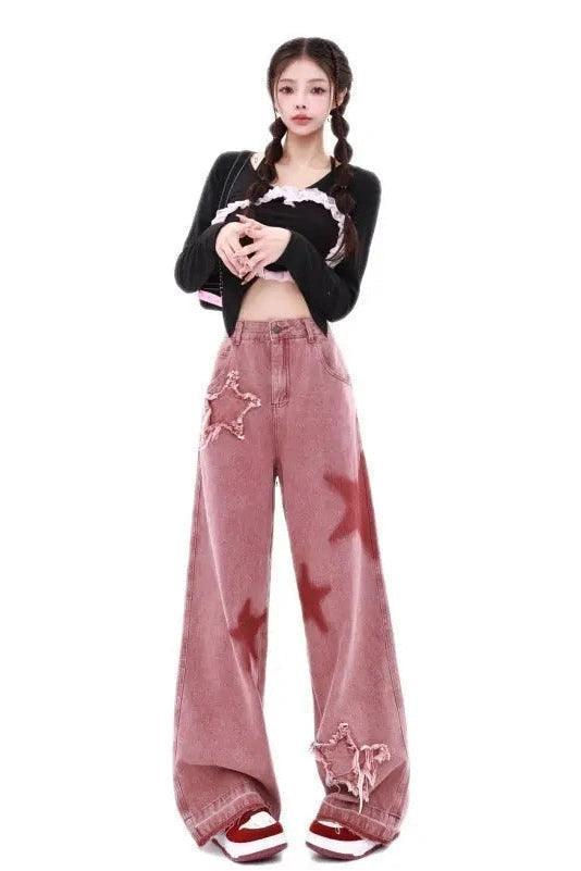 Fried Street Embroidered Jeans Wide Leg - HEPSIBAH SHOP