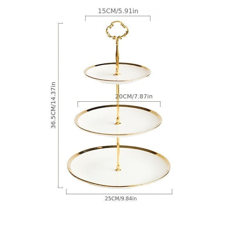 Decorative Tray European Gold Phnom Penh Ceramic Three-layer Fruit Tray Cake Stand Home Living Room Tea Table Afternoon Tea Candy Dessert Dessert Tray