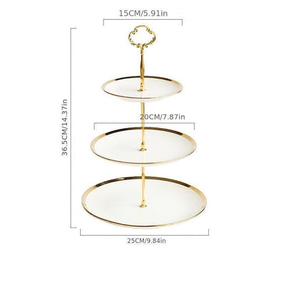 Decorative Tray European Gold Phnom Penh Ceramic Three-layer Fruit Tray Cake Stand Home Living Room Tea Table Afternoon Tea Candy Dessert Dessert Tray