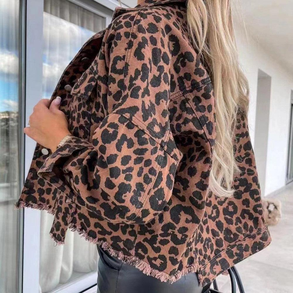 Women's Printed Denim Leopard Print Jacket - HEPSIBAH SHOP