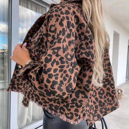 Women's Printed Denim Leopard Print Jacket - HEPSIBAH SHOP