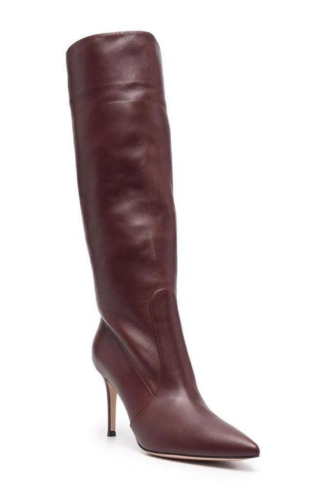 Burgundy PU Plus Size Pointed Toe Knee-length Boots - HEPSIBAH SHOP