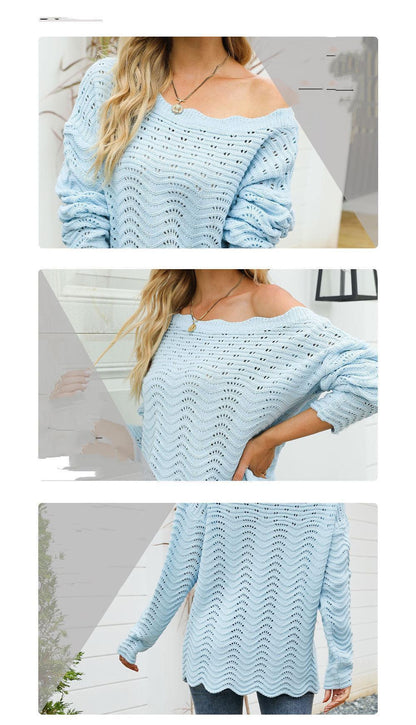 Hollow Pullover Lace Knit Word Neck Off Shoulder Sweater Women - HEPSIBAH SHOP