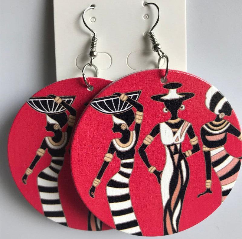 African pattern geometric round wooden earrings - HEPSIBAH SHOP