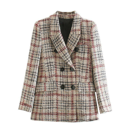 Plaid texture blazer women's clothing - HEPSIBAH SHOP