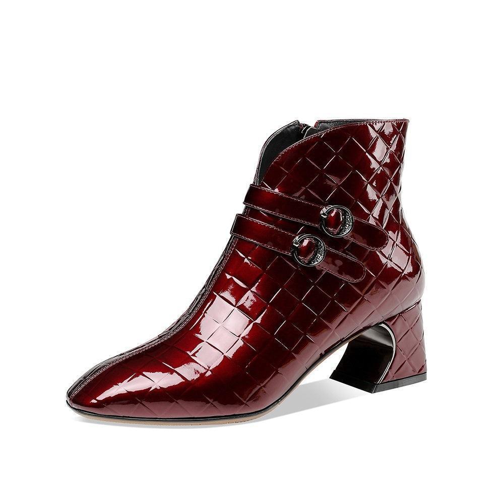 Burgundy High Heels Print Martin Boots - HEPSIBAH SHOP