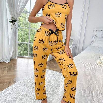 Two-piece Milk Silk Suspender Pajamas