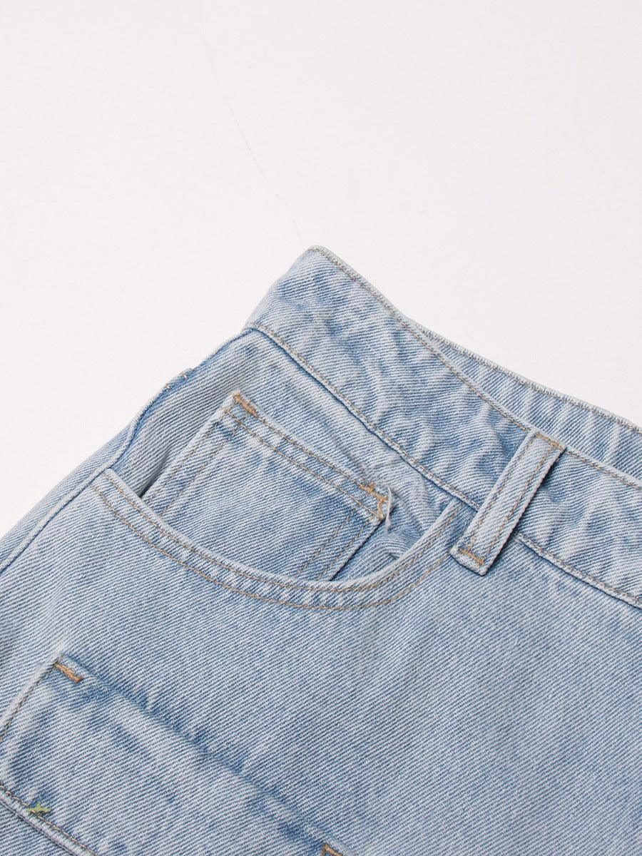 Vintage Light Blue Washed High-waisted Tooling Jeans For Women - HEPSIBAH SHOP