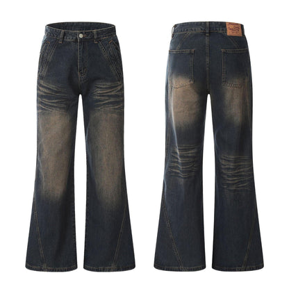 Retro Washed Dark Blue Straight Jeans - HEPSIBAH SHOP