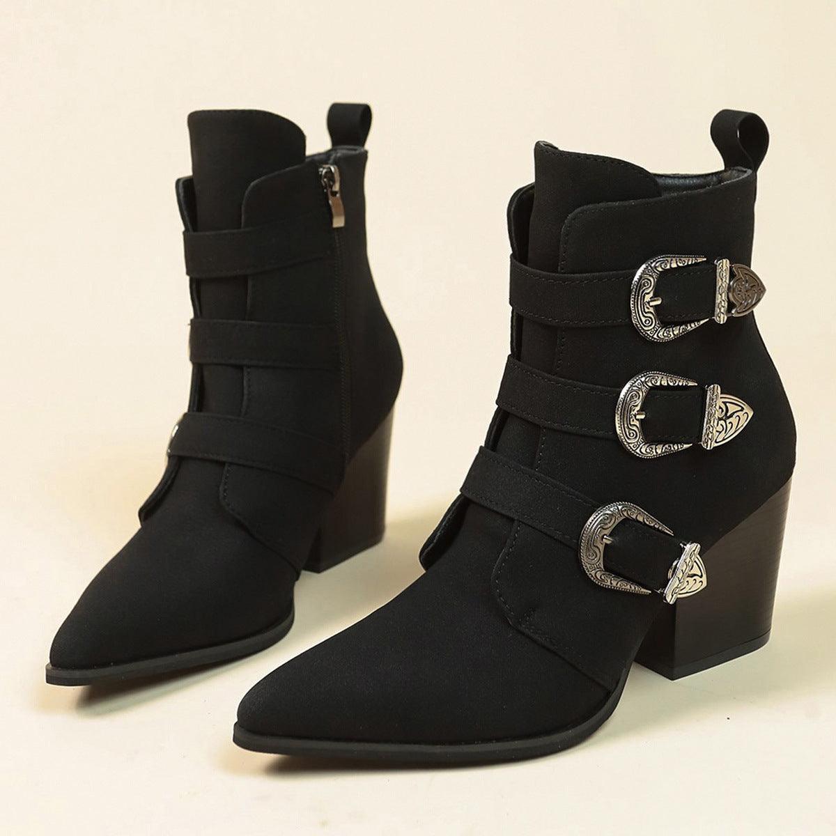 Chunky Heel Pointed Toe Mid-Calf Boots - HEPSIBAH SHOP