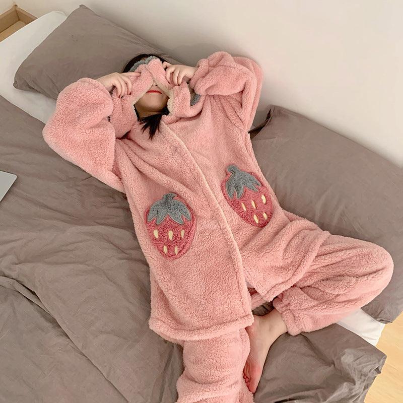 Cute padded flannel hooded pajamas