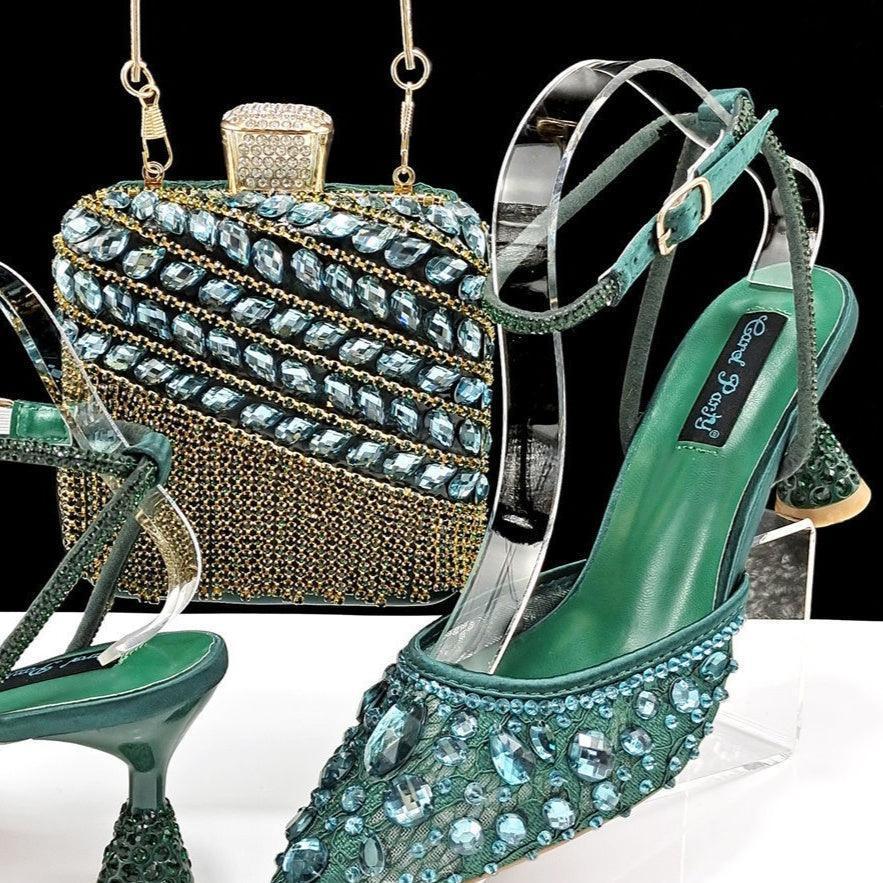 Large Rhinestone High Heel Sandals Three-dimensional Tassel Handbag Set - HEPSIBAH SHOP