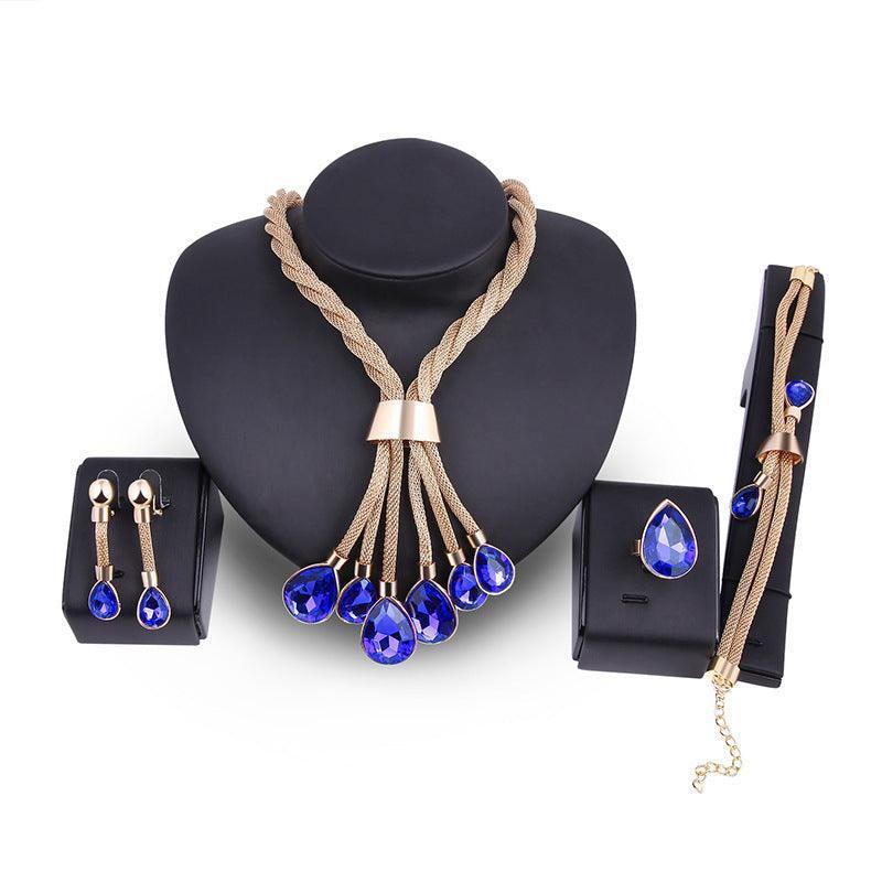 Necklac Earrings Jewellery Set Four-piece Gilded - HEPSIBAH SHOP