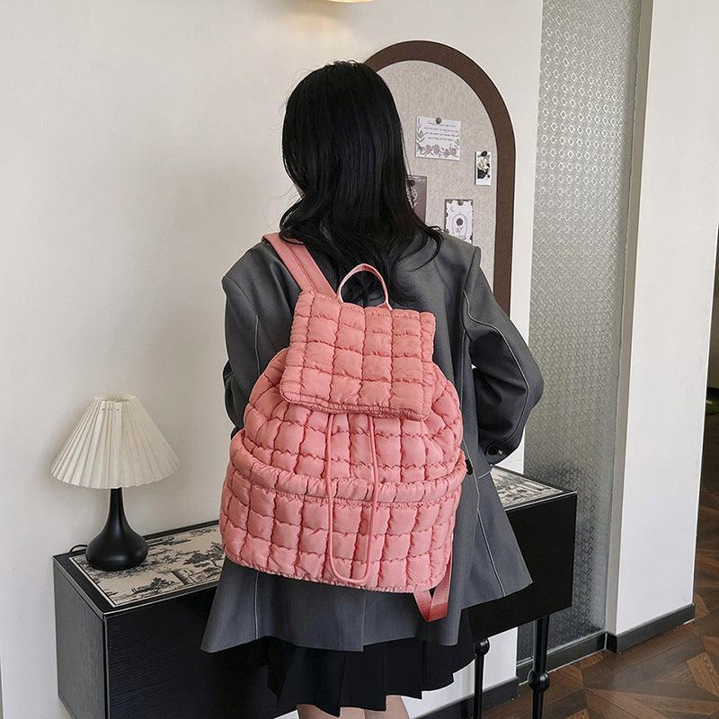 Candy Color Quilted Women Backpack Puffy Down Padded School Bag Large Cotton Travel Back Pack Bags For Women Plaids Shoulder Bag - HEPSIBAH SHOP