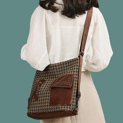 Houndstooth Backpack Ladies Rivet Design - HEPSIBAH SHOP