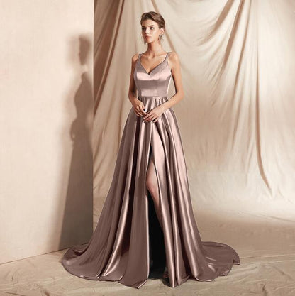 V-neck Simplicity Small Trailing Temperament Annual Meeting Sexy Host Evening Dress - HEPSIBAH SHOP