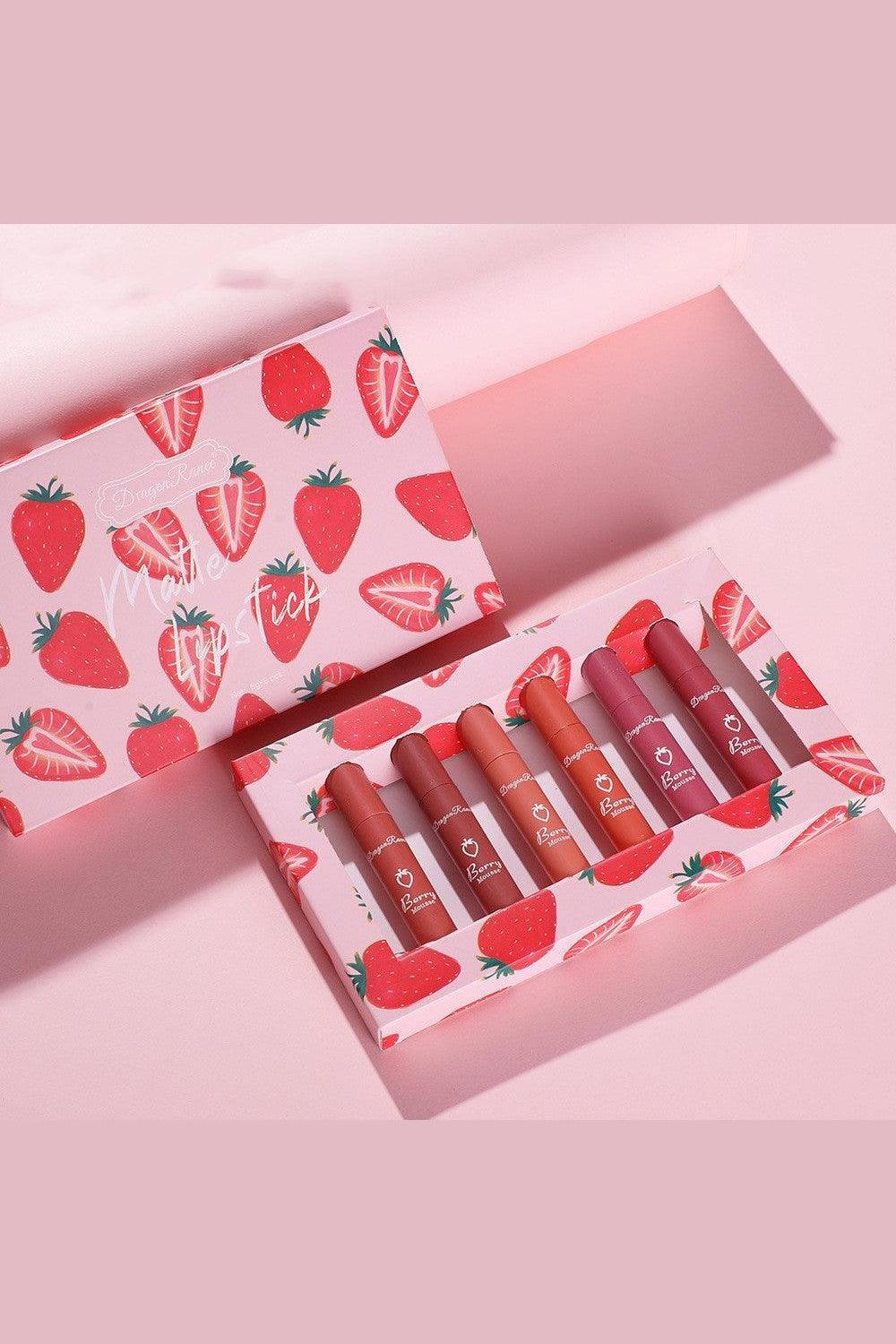 6pcs Box Strawberry Set Lip Gloss Non-stick Cup