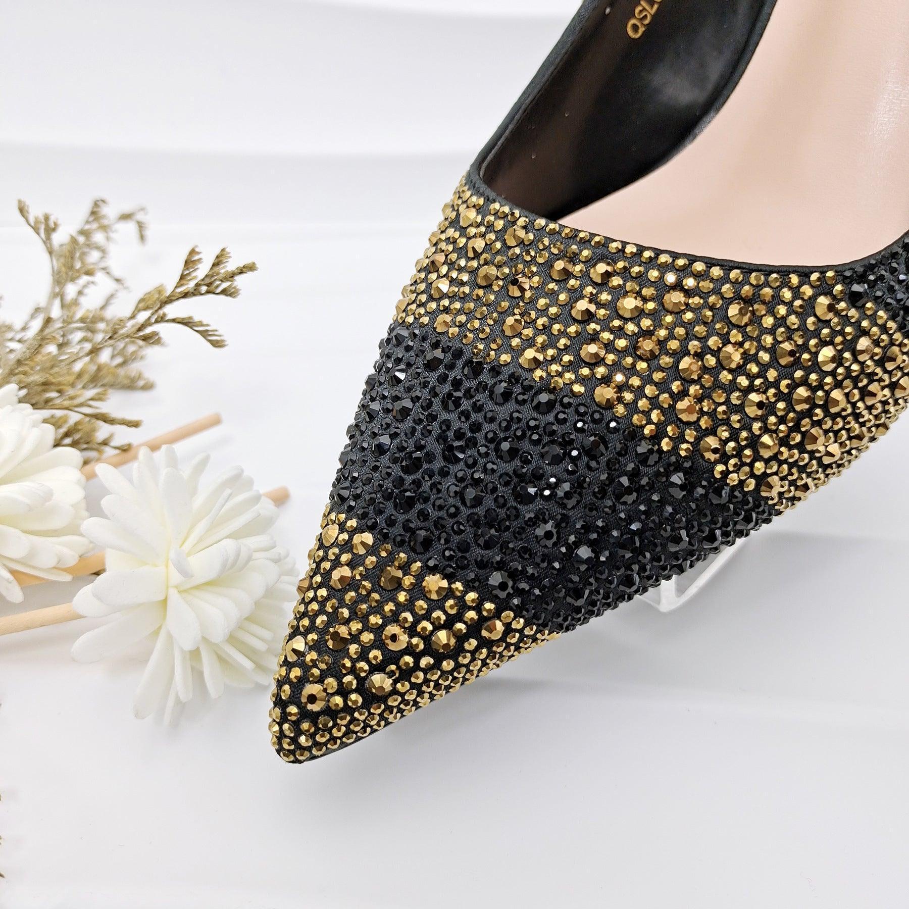 Simple Pointed Striped Delicate Rhinestone Decorative Banquet Style Elegant Women's Shoes And Bags Suit - HEPSIBAH SHOP