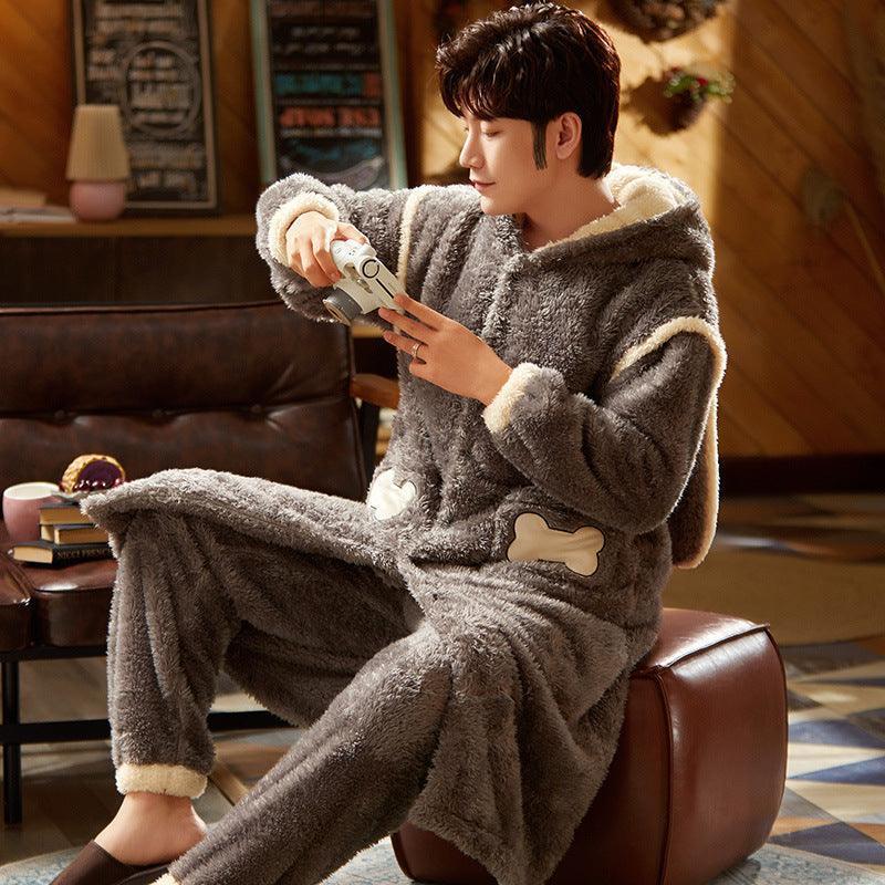 Men's Fleece Thickened Long Coral Fleece Pajamas Set - HEPSIBAH SHOP