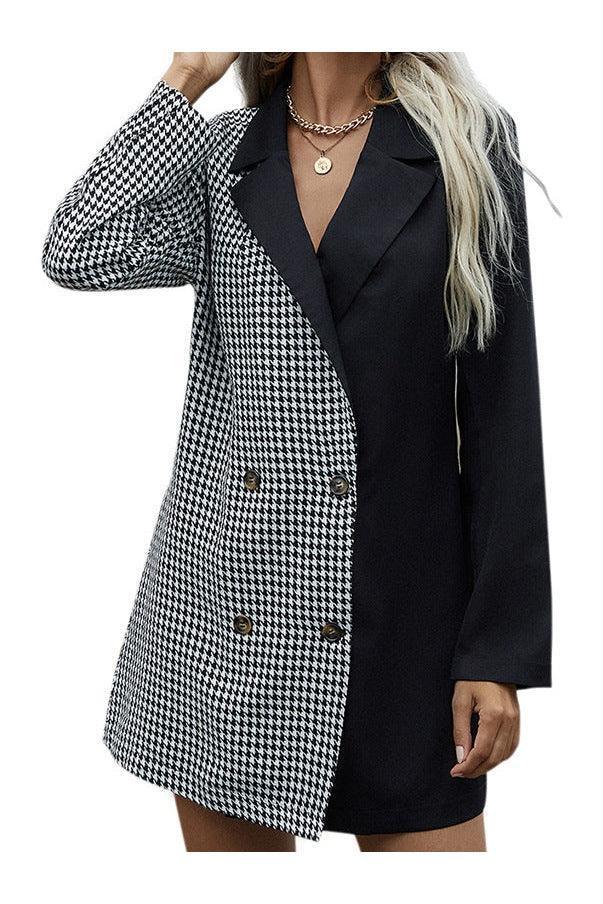 Women's Black And White Plaid Suit Jacket Women - HEPSIBAH SHOP