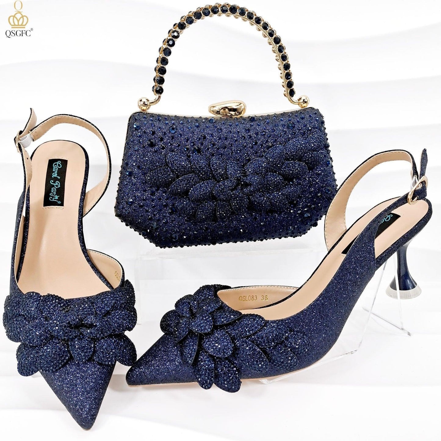 Cross-border Ladies Party Shoes Bag Set Handmade Leaf Decorative Wine Glass Heel - HEPSIBAH SHOP