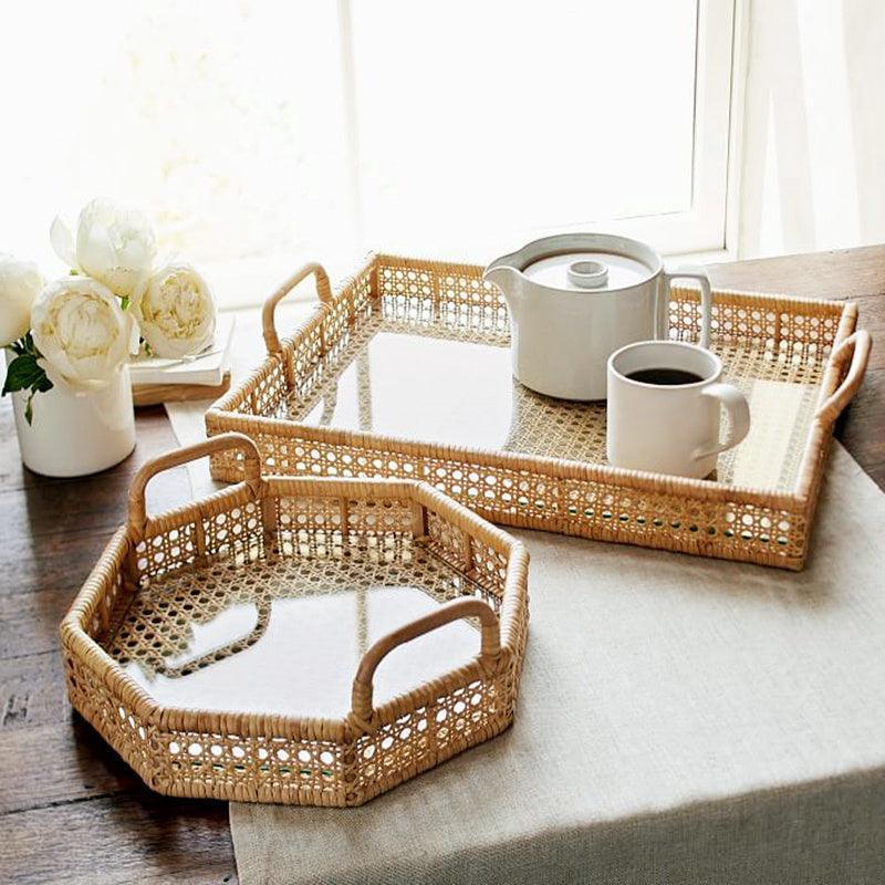 Tea Table Storage Rattan Desktop Storage Box Tray