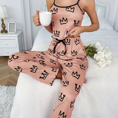 Two-piece Milk Silk Suspender Pajamas