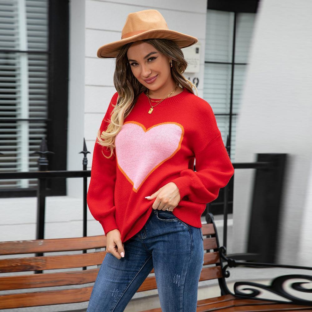 Round Neck Love Pullover Sweater - HEPSIBAH SHOP