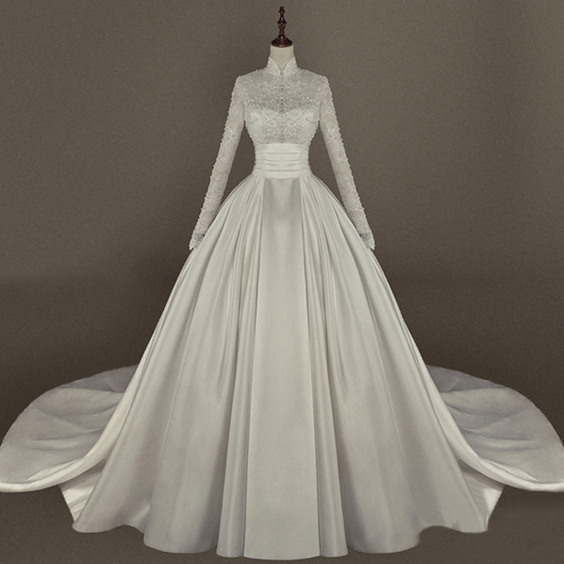 Women's Simple Mori Style Wedding Dress Long Sleeve Lace Dress