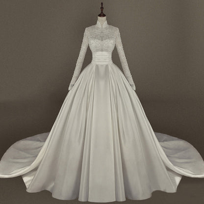 Women's Simple Mori Style Wedding Dress Long Sleeve Lace Dress
