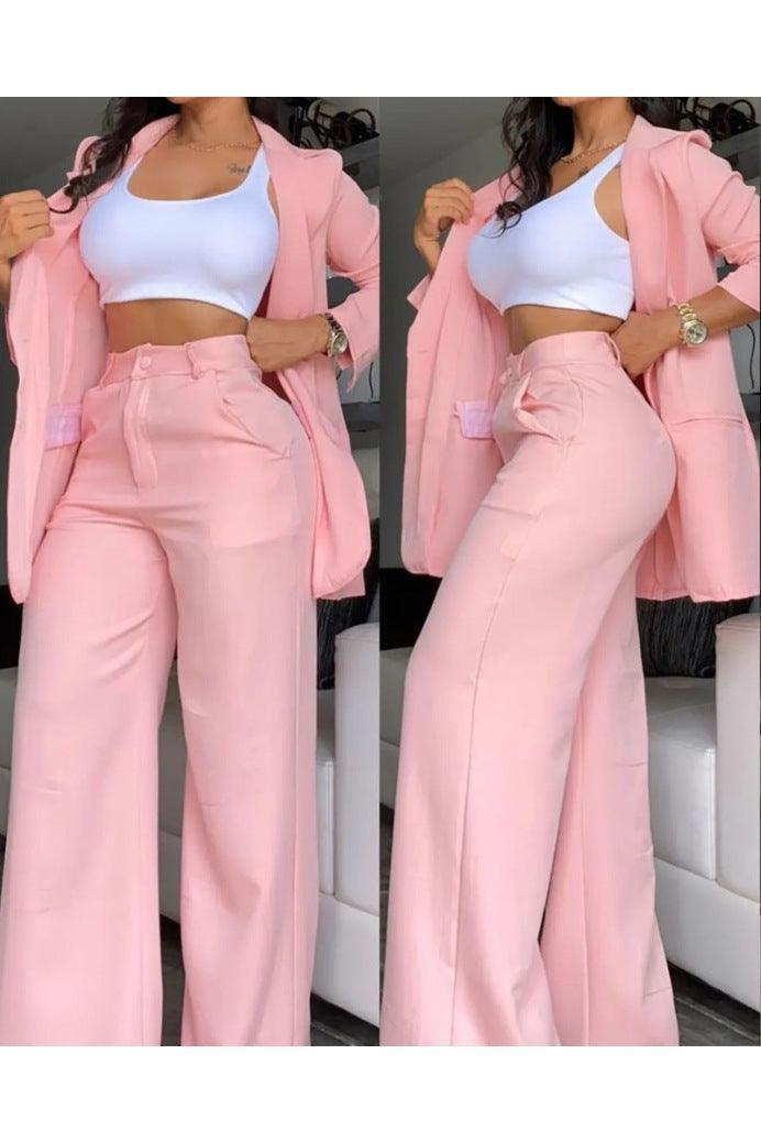 Pure Color Split Sleeve Lapel Suit Straight-leg Pants Suit Women - HEPSIBAH SHOP