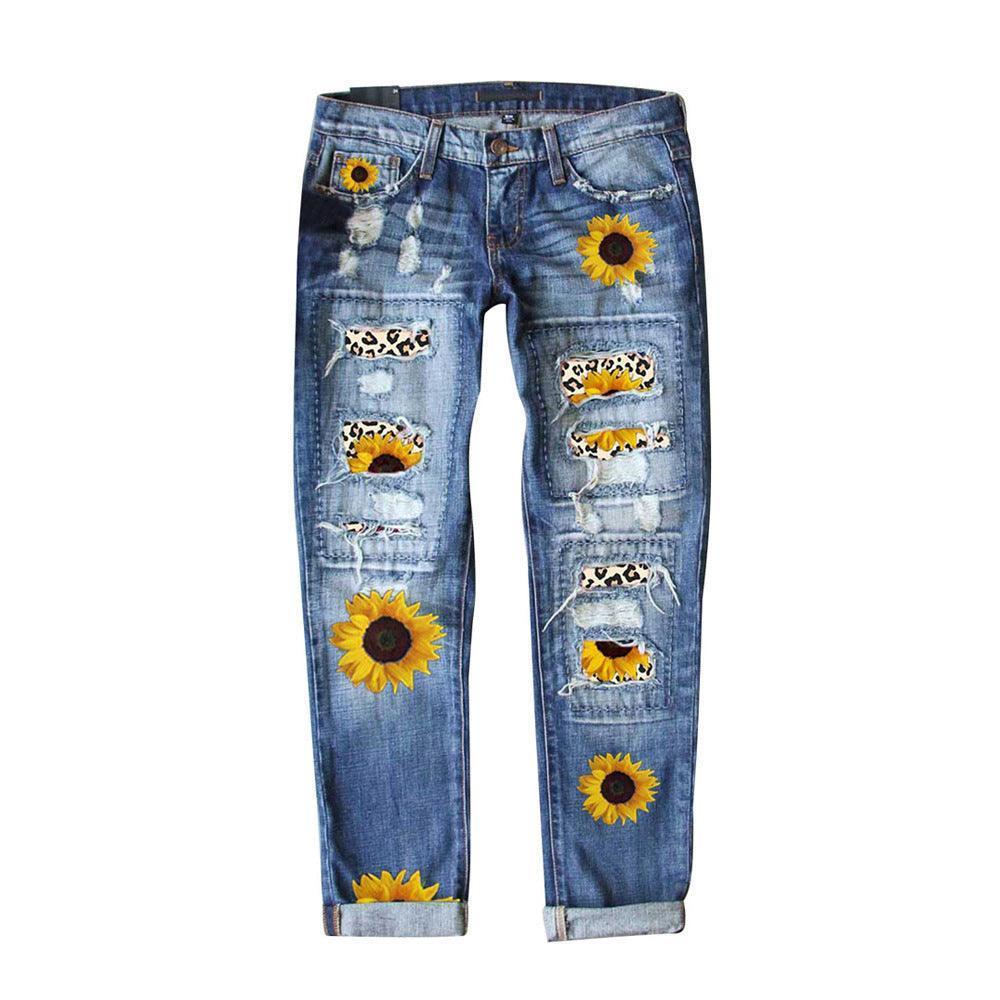 Jeans Ladies Vintage Print Sunflower - HEPSIBAH SHOP