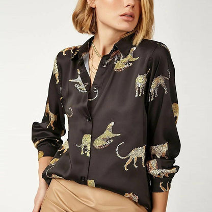 Leopard Lapel Ladies Blouse - HEPSIBAH SHOP