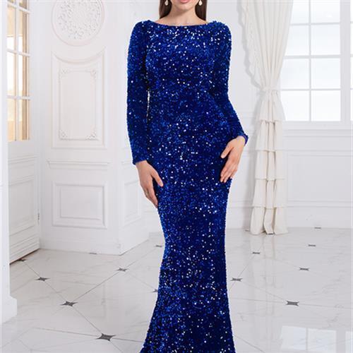 Women Modest Stretch Sequin Evening Gown - HEPSIBAH SHOP