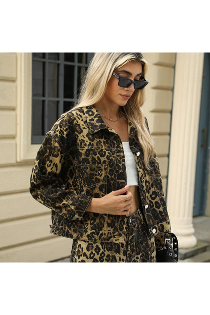 Washed Leopard Print Denim Coat Jacket - HEPSIBAH SHOP