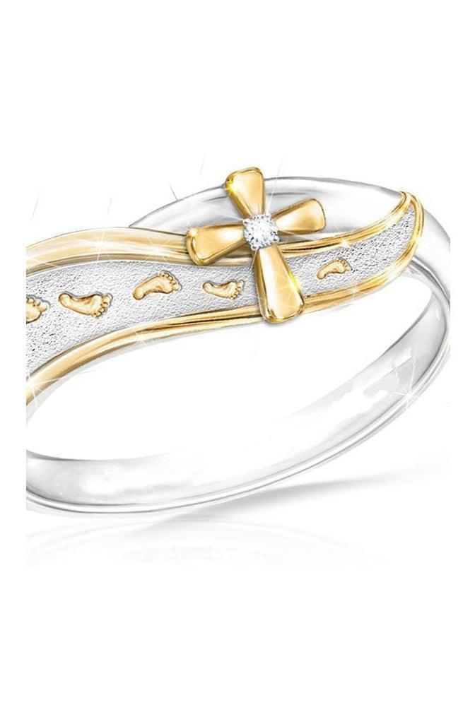 Footprints Frosted Cross Ring Plated 18K - HEPSIBAH SHOP