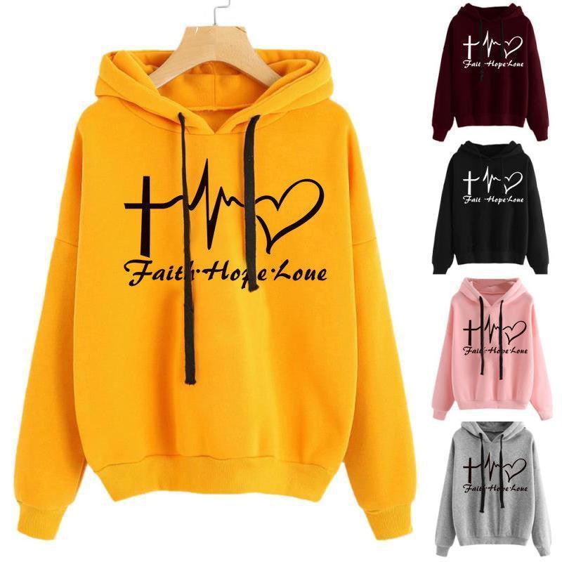 Heart Print Hoodie Sweatshirt Tops - HEPSIBAH SHOP