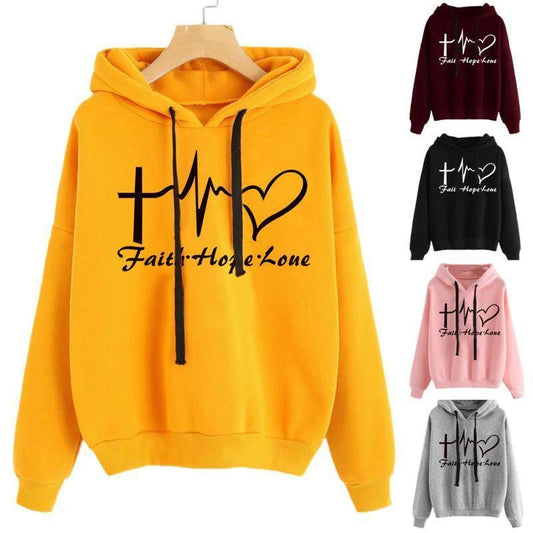 Heart Print Hoodie Sweatshirt Tops - HEPSIBAH SHOP