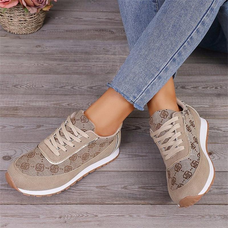 Flower Print Lace-up Sneakers Casual Fashion Lightweight Breathable Walking Running Sports Shoes Women Flats - HEPSIBAH SHOP