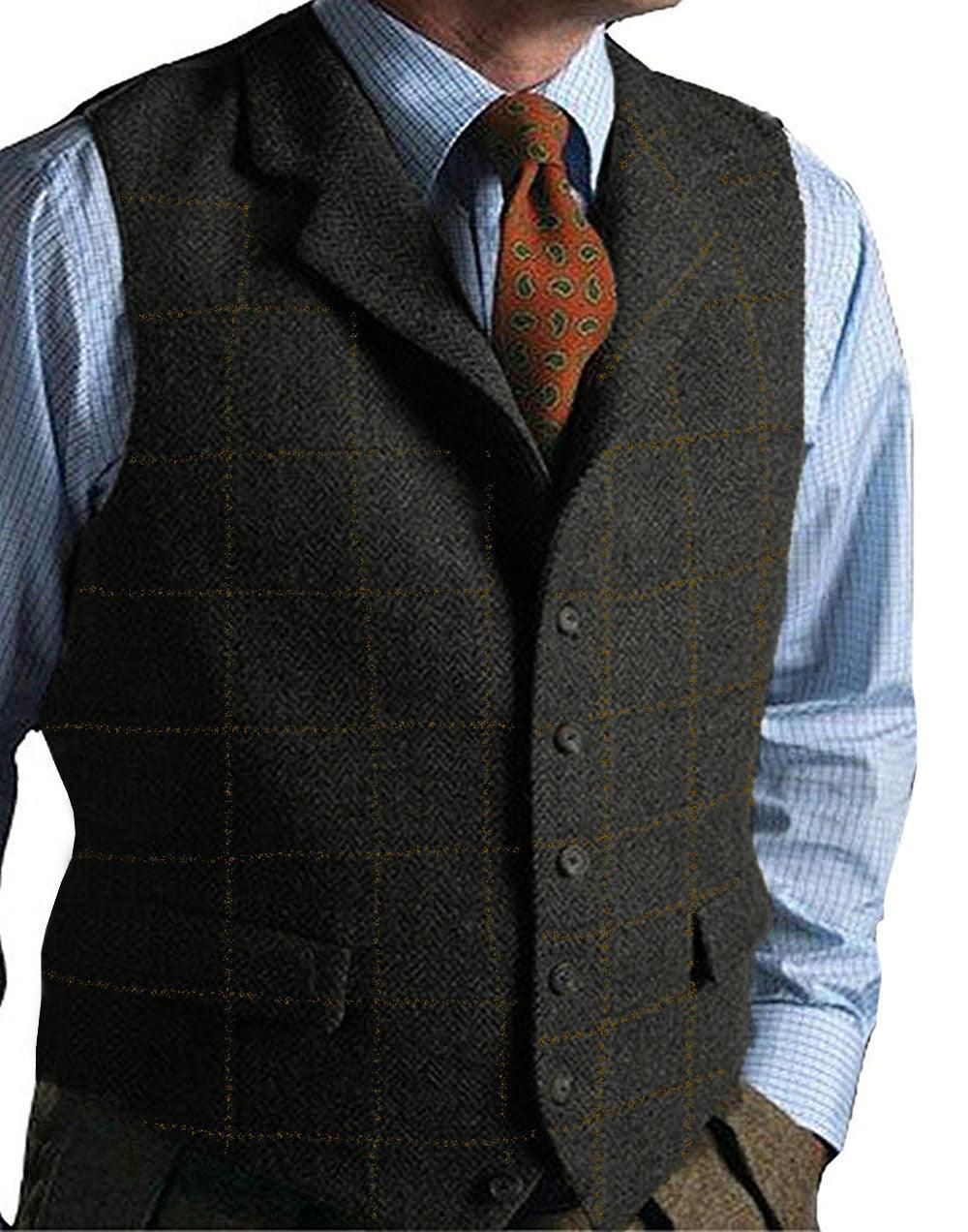 men suits plaid tweed gilet - HEPSIBAH SHOP