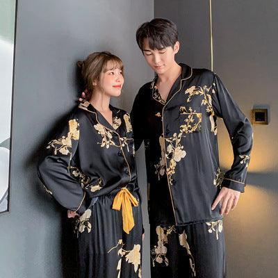 Black Imitation Silk Couple Pajama Set - HEPSIBAH SHOP