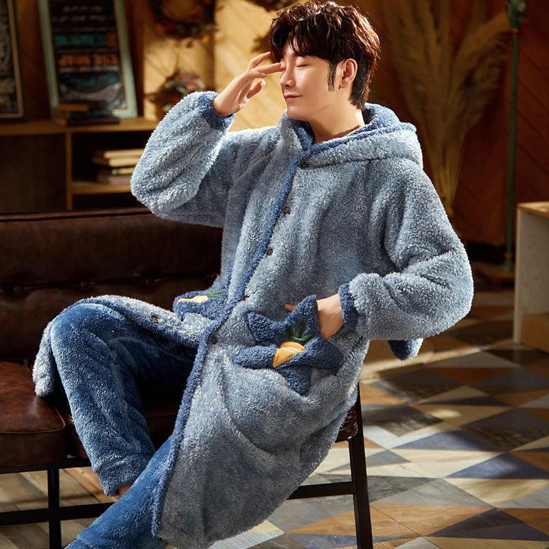 Men's Fleece Thickened Long Coral Fleece Pajamas Set - HEPSIBAH SHOP