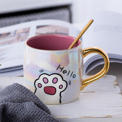 Cartoon Ceramics Mug With Lid and Spoon Coffee Milk Mugs Cute Creative Breakfast Cup Valentine's Day Wedding Birthday Gift