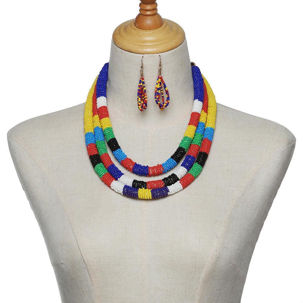 African Pattern Colorful Rice Bead Necklace - HEPSIBAH SHOP