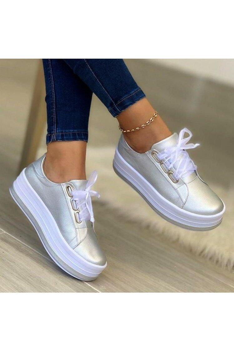 Flat Sneakers Women Ribbon Lace-up - HEPSIBAH SHOP